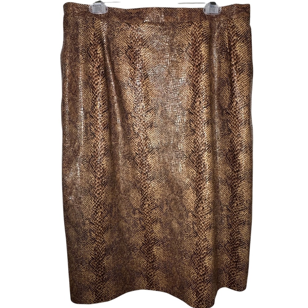 Harve Benard Faux Snakeskin Pencil Skirt Womens 18W Plus Brown Textured Vintage